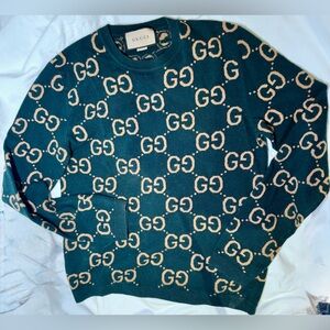 Gucci Hunter Green Crew Neck Sweater – Wool/Cashmere Blend – M